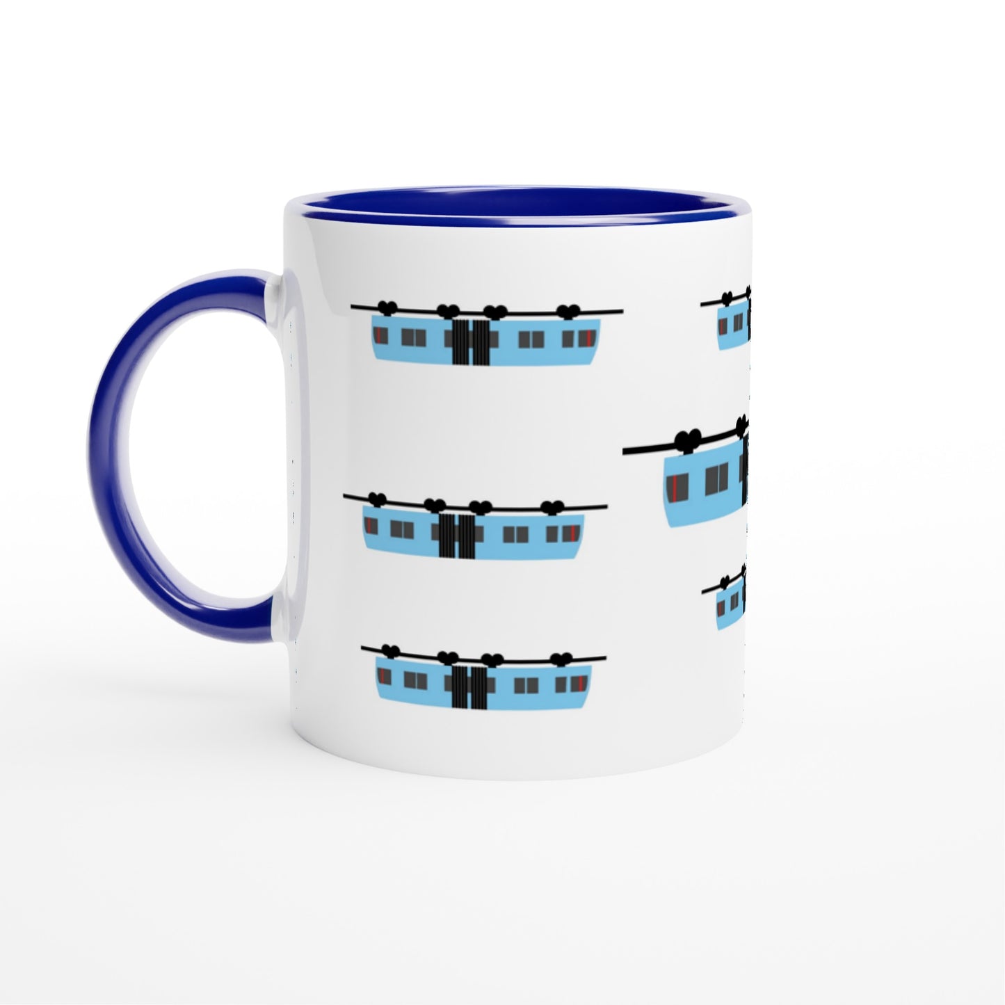 Wuppertal Blaue Schwebebahn Weiße Keramiktasse - Weiße Keramiktasse 11oz mit Farbe an der Innenseite