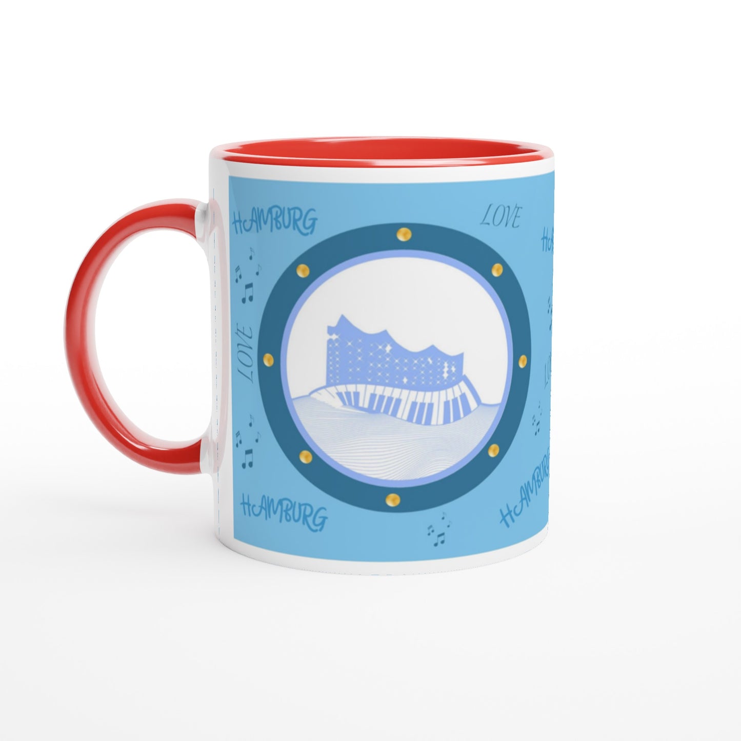 Elbphilharmonie Love Hamburg Weiße Keramiktasse 11oz mit Farbe an der Innenseite