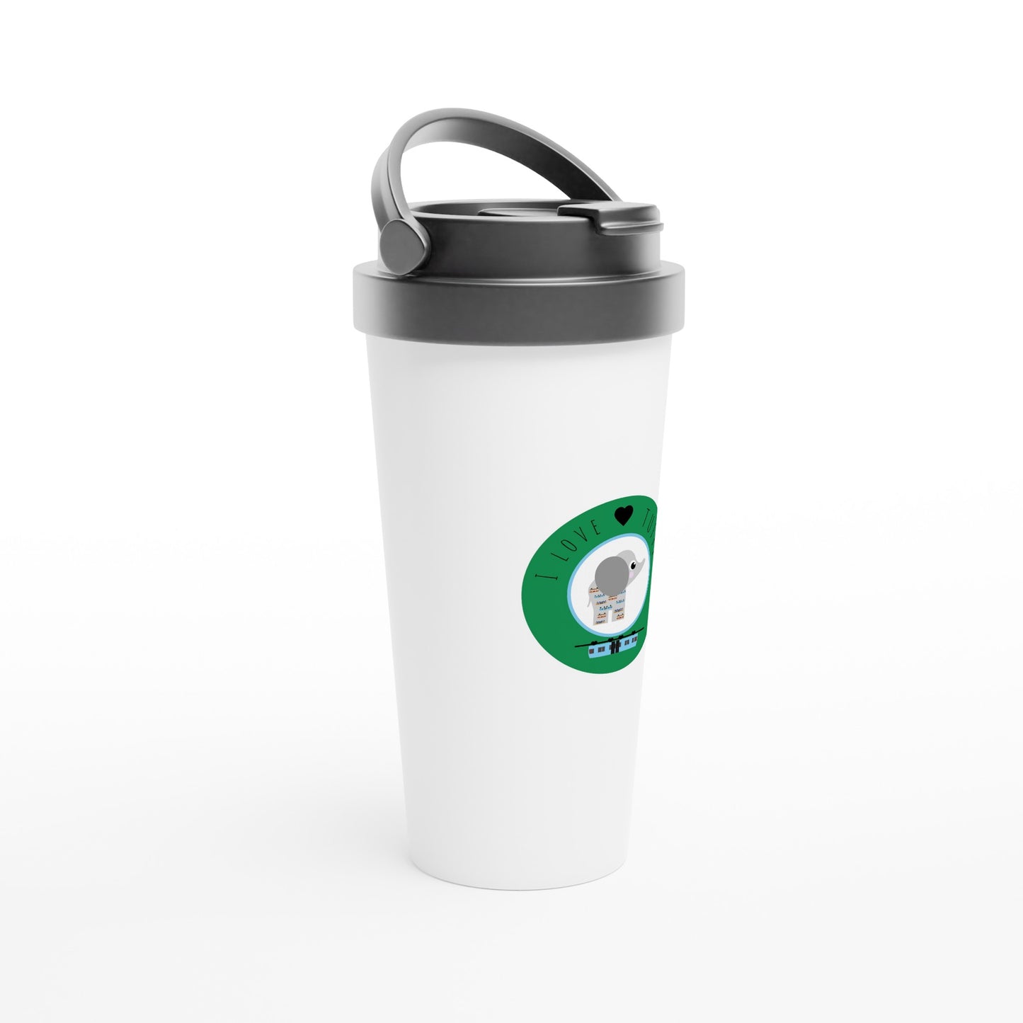 Wuppertal „I love Tuffi“ Weißer Edelstahl-Reisebecher (15oz)