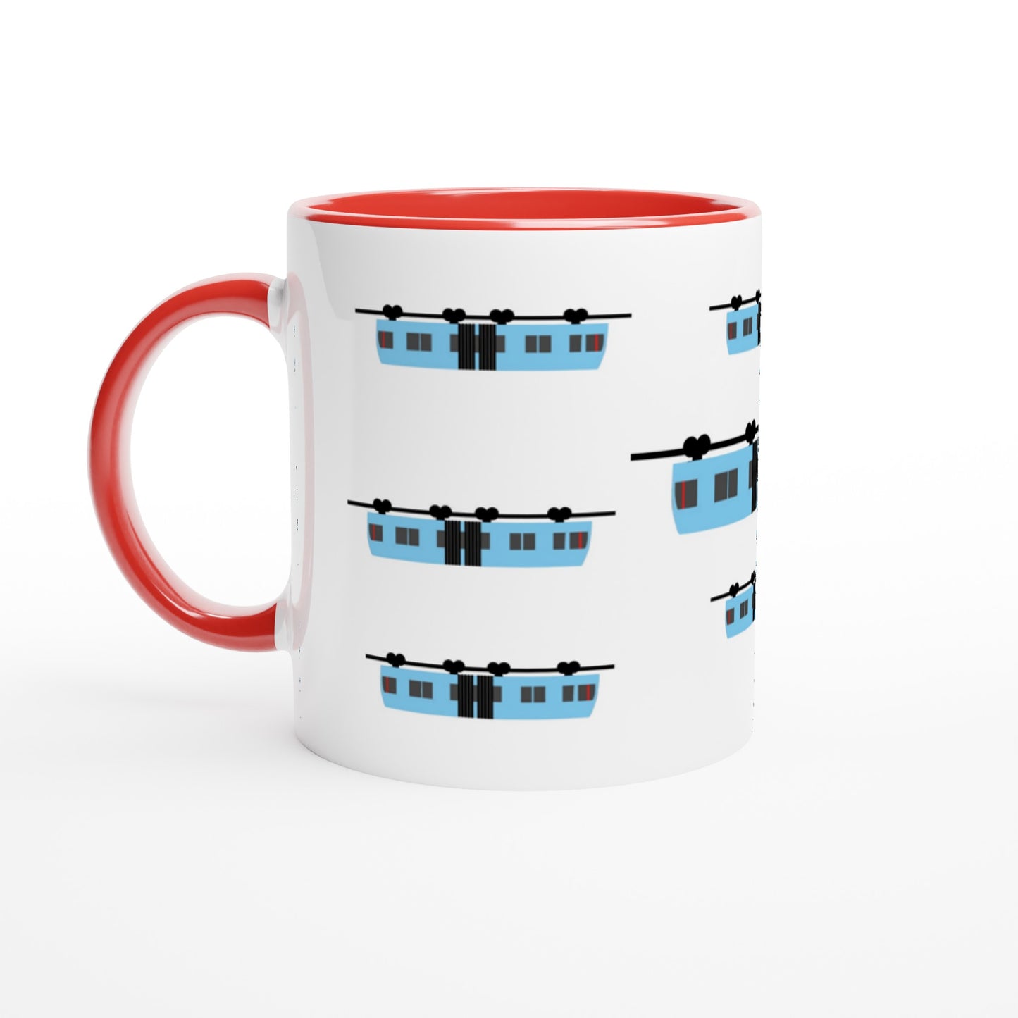 Wuppertal Blaue Schwebebahn Weiße Keramiktasse - Weiße Keramiktasse 11oz mit Farbe an der Innenseite