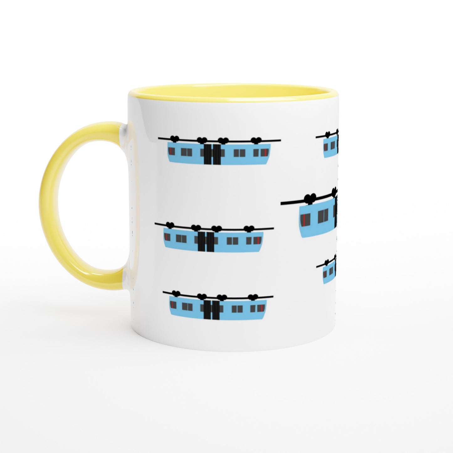 Wuppertal Blaue Schwebebahn Weiße Keramiktasse - Weiße Keramiktasse 11oz mit Farbe an der Innenseite