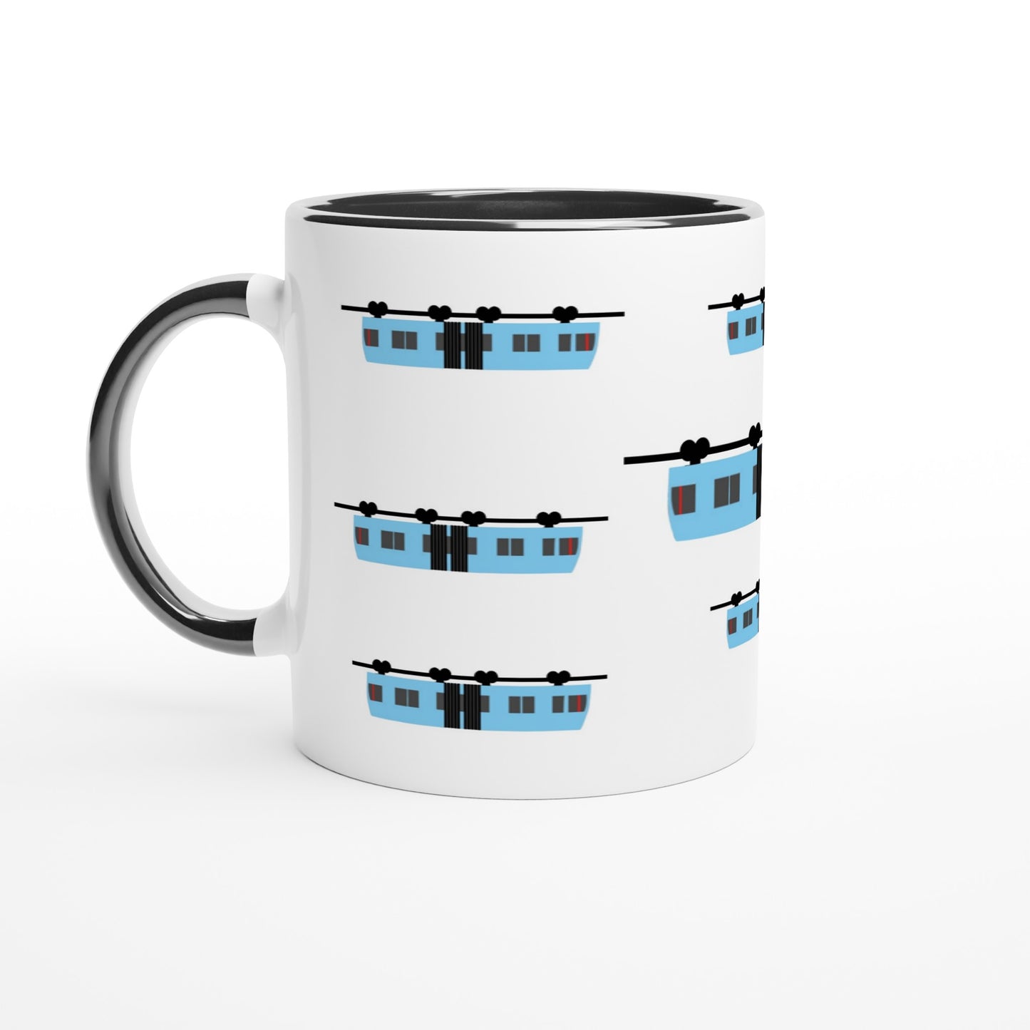Wuppertal Blaue Schwebebahn Weiße Keramiktasse - Weiße Keramiktasse 11oz mit Farbe an der Innenseite