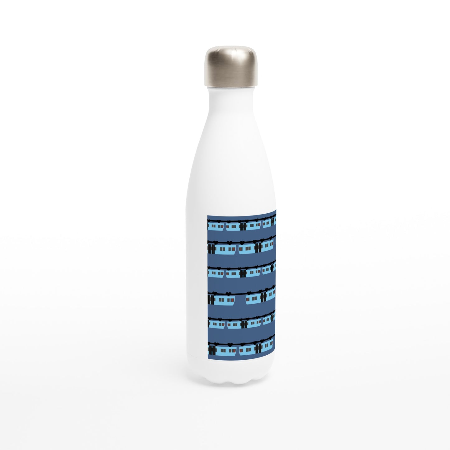 Wuppertal „Blaue Schwebebahn“ Weiße Edelstahl-Wasserflasche (17oz)
