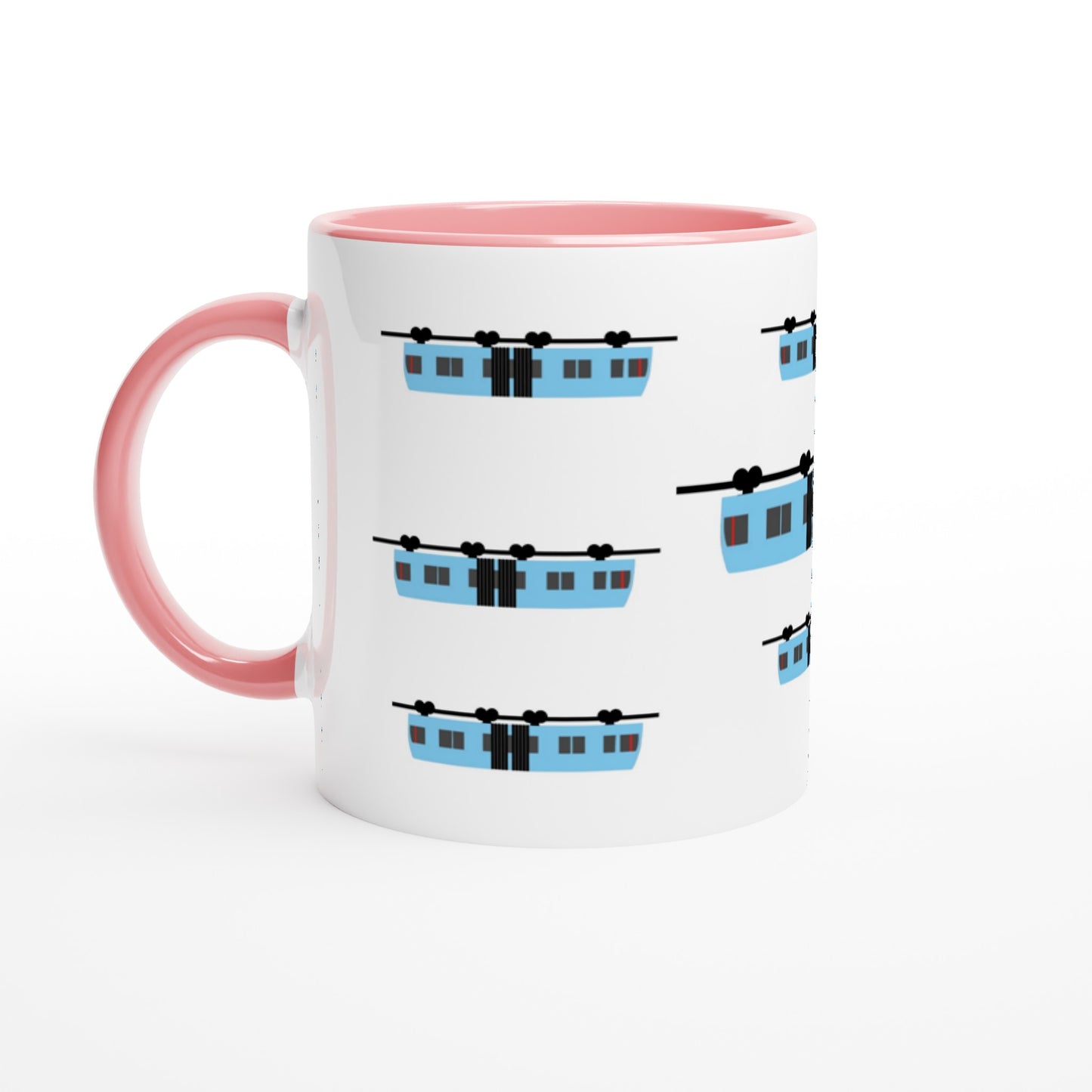 Wuppertal Blaue Schwebebahn Weiße Keramiktasse - Weiße Keramiktasse 11oz mit Farbe an der Innenseite