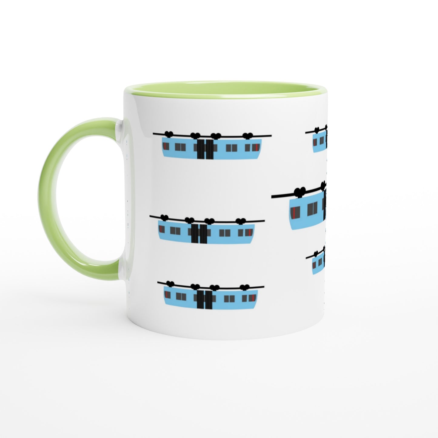Wuppertal Blaue Schwebebahn Weiße Keramiktasse - Weiße Keramiktasse 11oz mit Farbe an der Innenseite