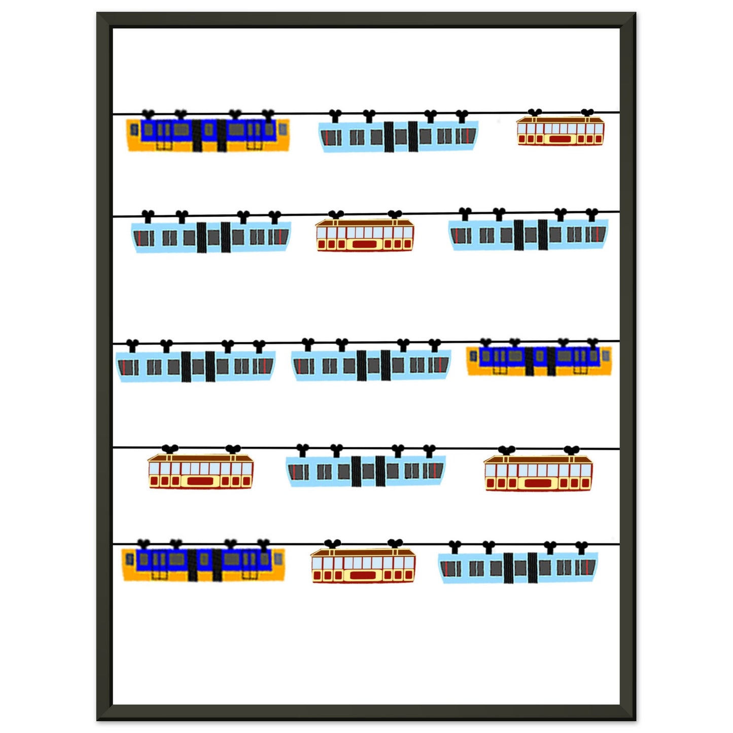 Wuppertal „3 x Generation Schwebebahn“ Premium-Poster aus mattem Papier mit Metallrahmen