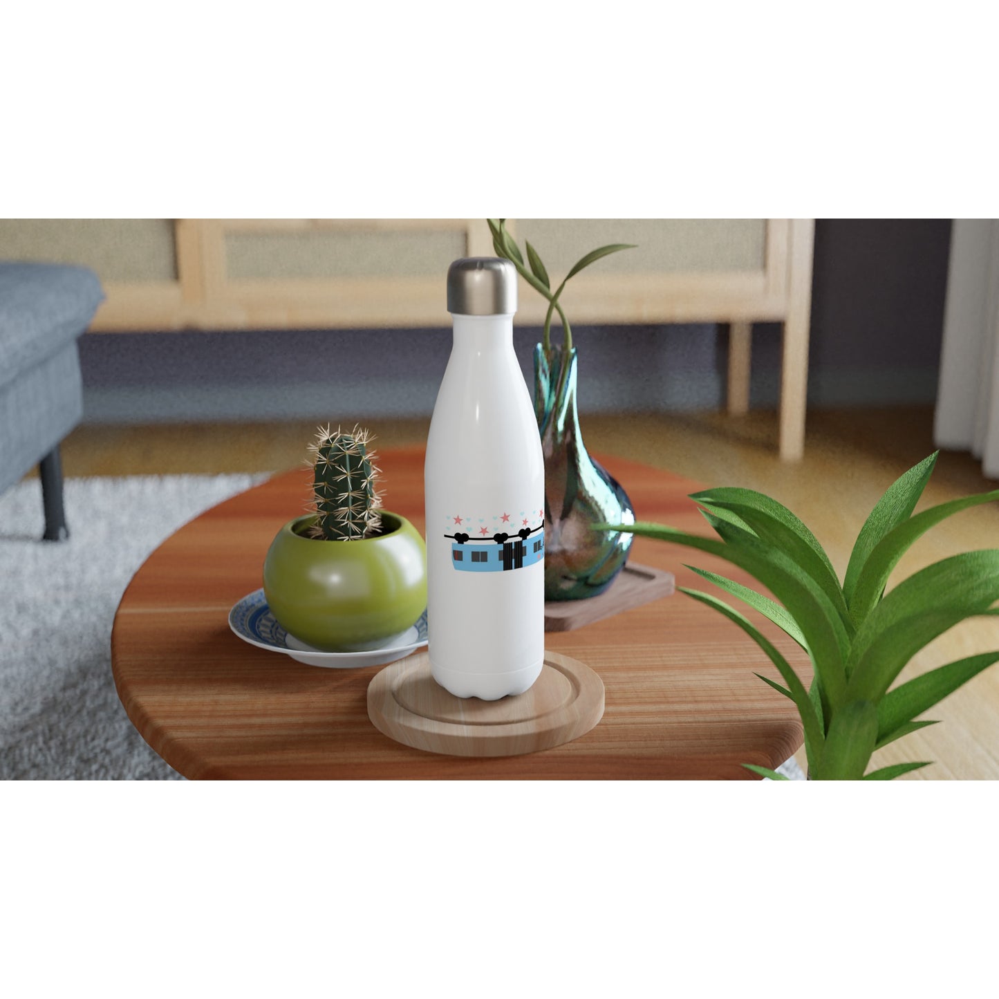 Schwebebahn-Sternchen blau Weiße Edelstahl-Wasserflasche (17oz)