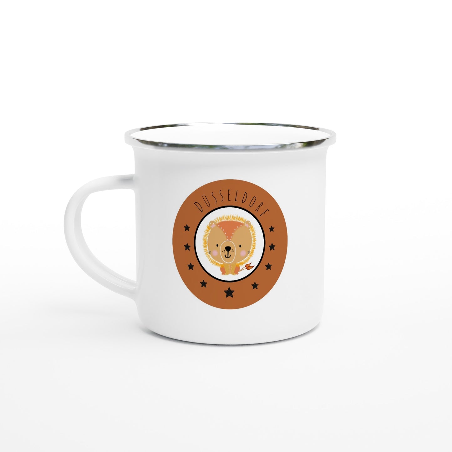 Düsseldorf Kleiner Löwe - Weiße Emaille-Tasse (12oz)