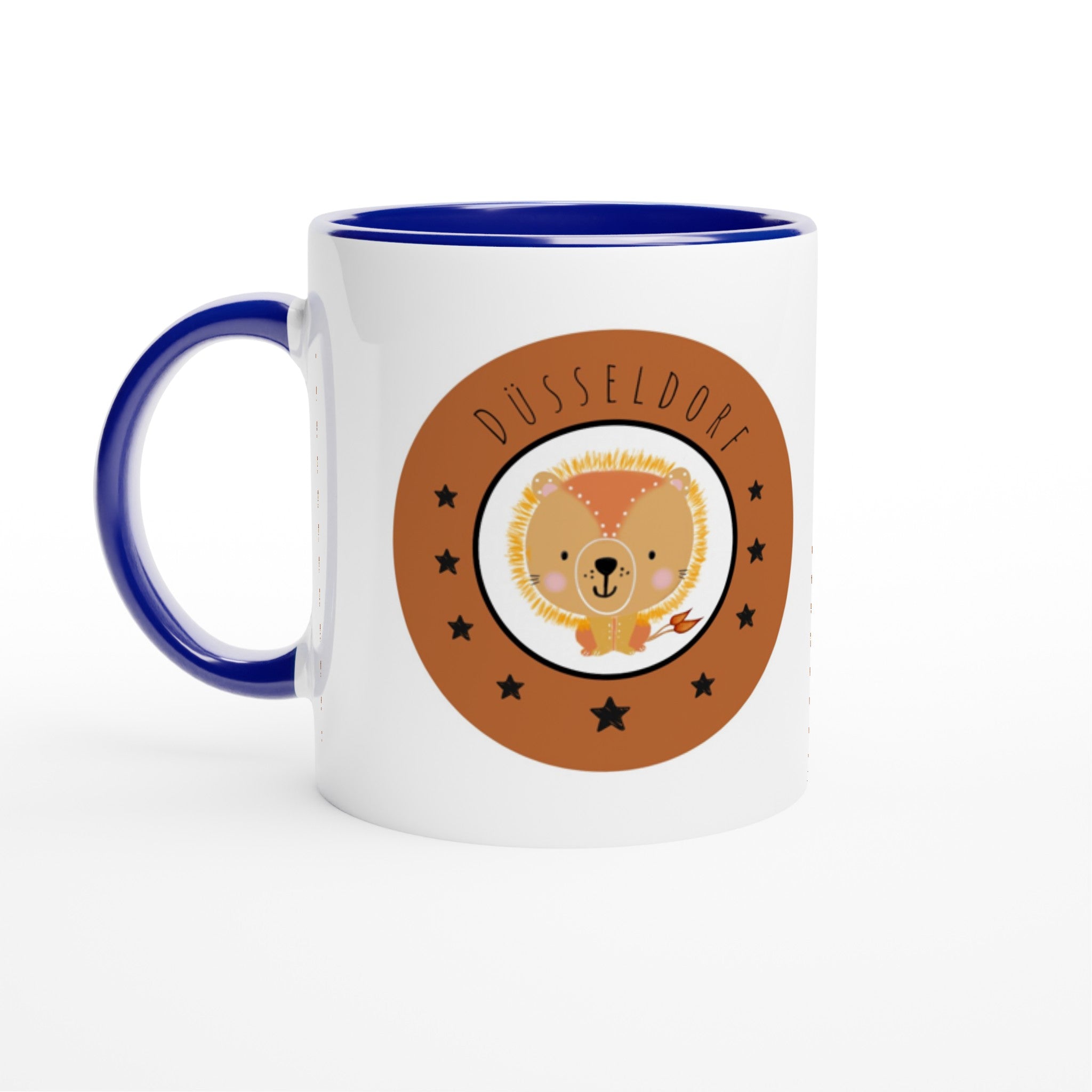 Düsseldorf Kleiner Löwe - Weiße Keramiktasse 11oz mit Farbe an der Innenseite