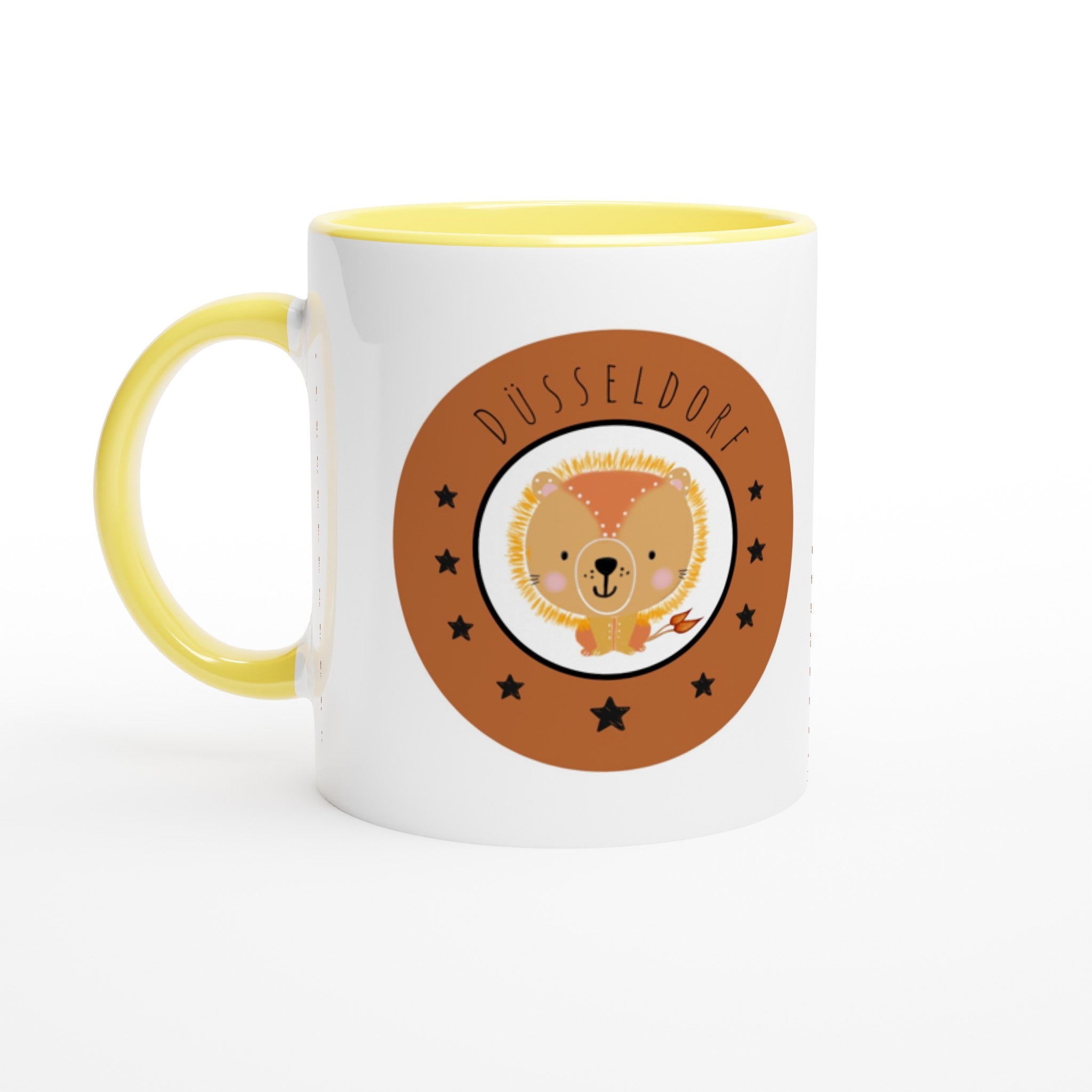 Düsseldorf Kleiner Löwe - Weiße Keramiktasse 11oz mit Farbe an der Innenseite