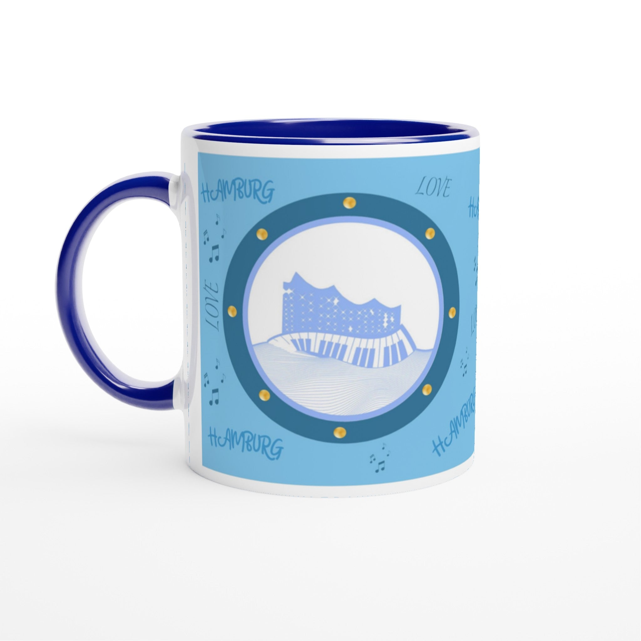 Elbphilharmonie Love Hamburg Weiße Keramiktasse 11oz mit Farbe an der Innenseite