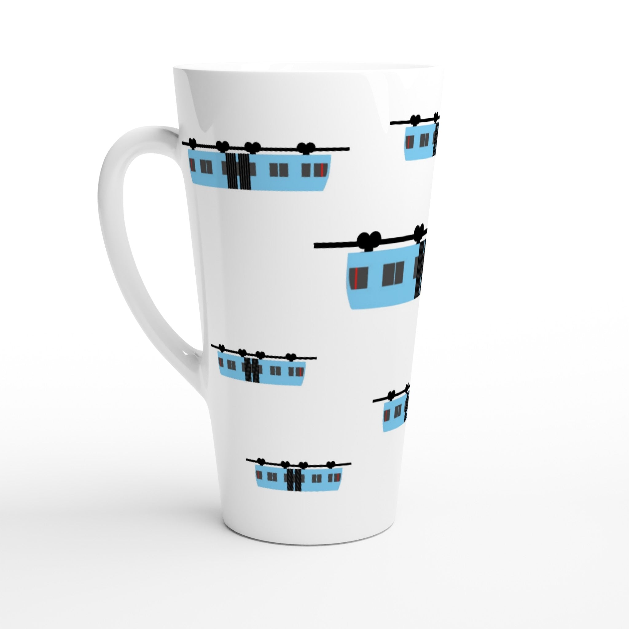 Blaue Schwebebahn - Weiße Keramiktasse  – Große 17oz Design Tasse für Spaß und Stil
