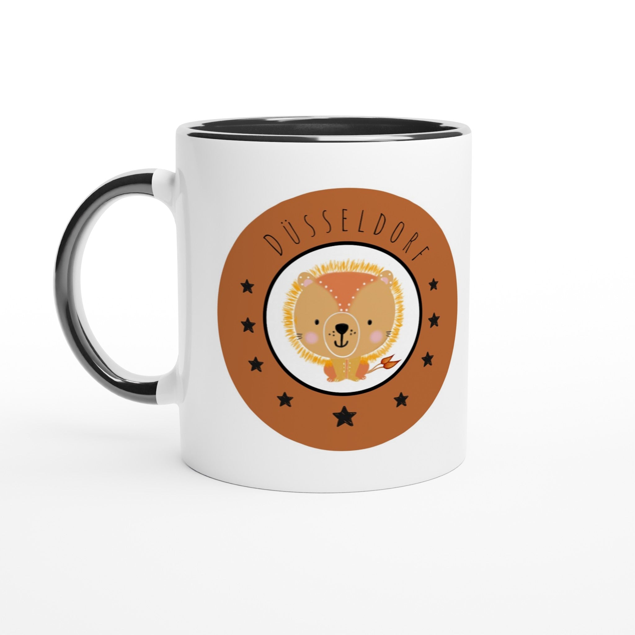 Düsseldorf Kleiner Löwe - Weiße Keramiktasse 11oz mit Farbe an der Innenseite