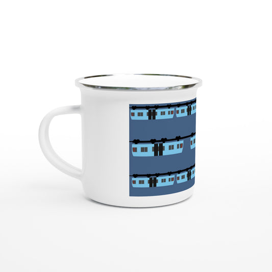 Wuppertal „Blaue Schwebebahn“ Weiße Emaille-Tasse (12oz)