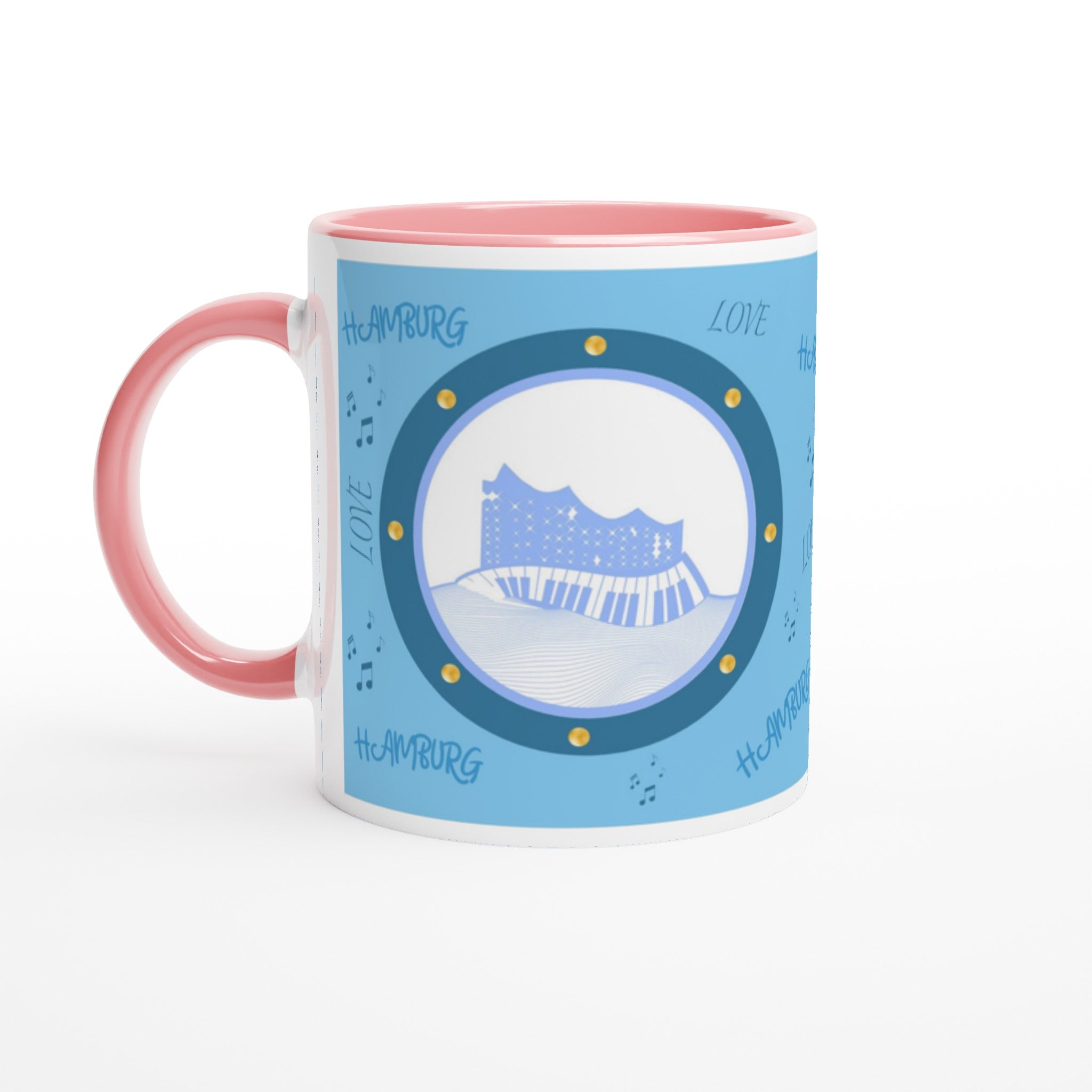 Elbphilharmonie Love Hamburg Weiße Keramiktasse 11oz mit Farbe an der Innenseite