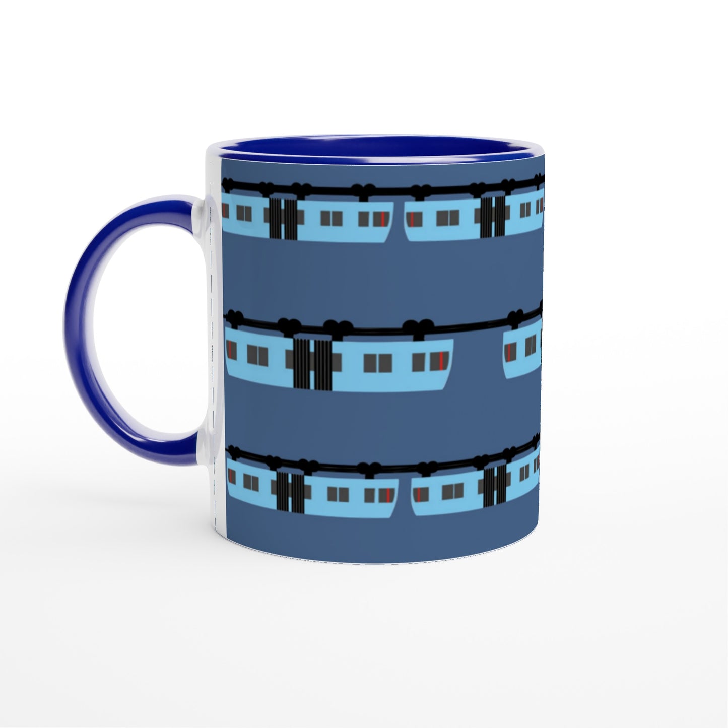 Wuppertal „Blaue Schwebebahn“ Weiße Keramiktasse 11oz mit Farbe an der Innenseite