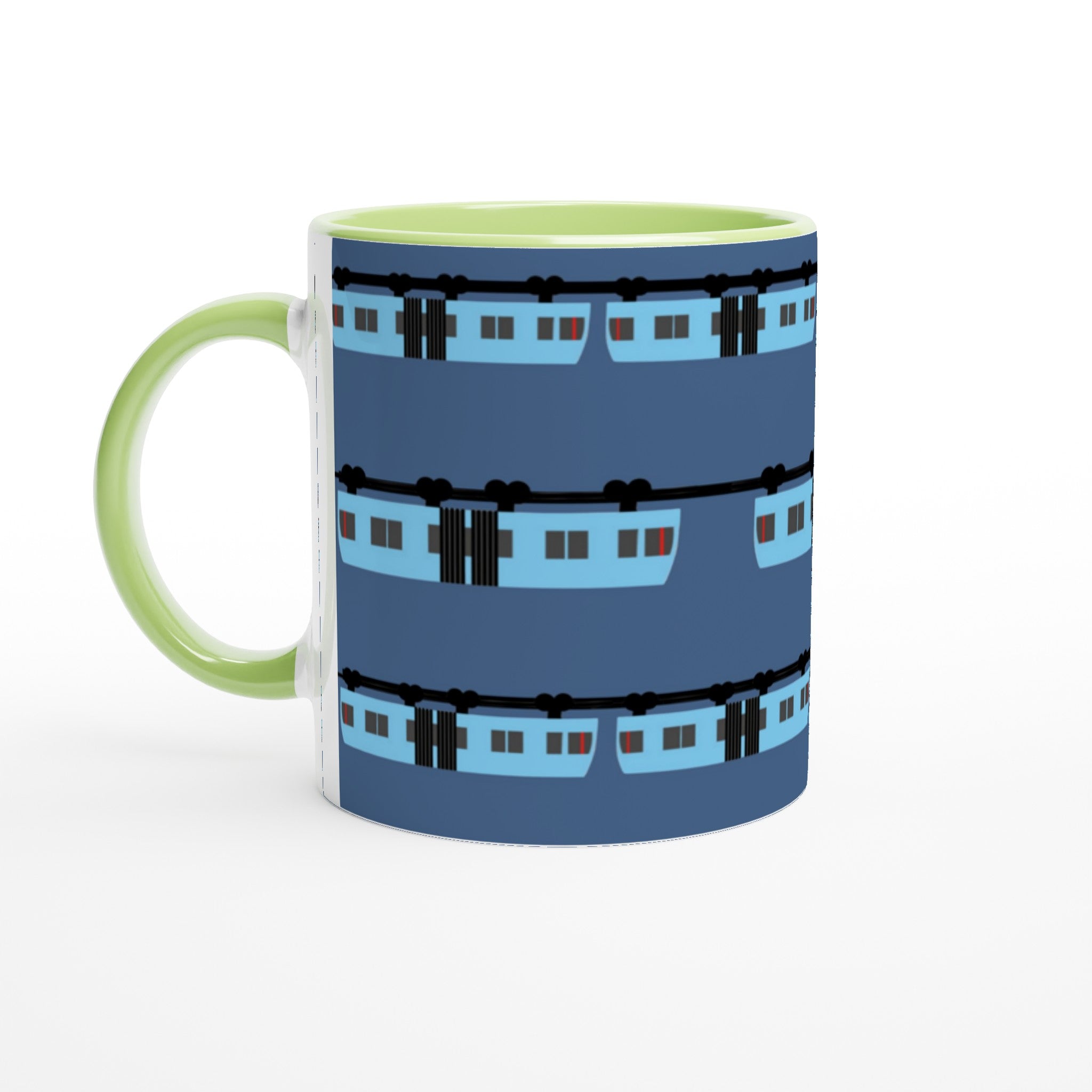 Wuppertal „Blaue Schwebebahn“ Weiße Keramiktasse 11oz mit Farbe an der Innenseite