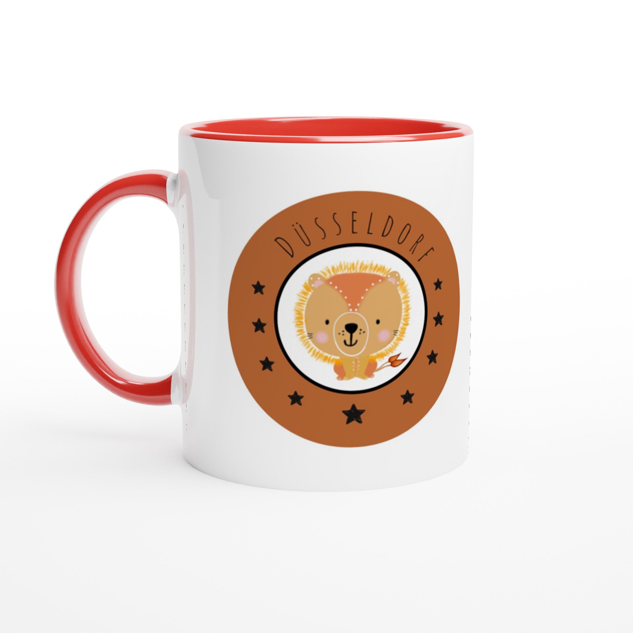 Düsseldorf Kleiner Löwe - Weiße Keramiktasse 11oz mit Farbe an der Innenseite