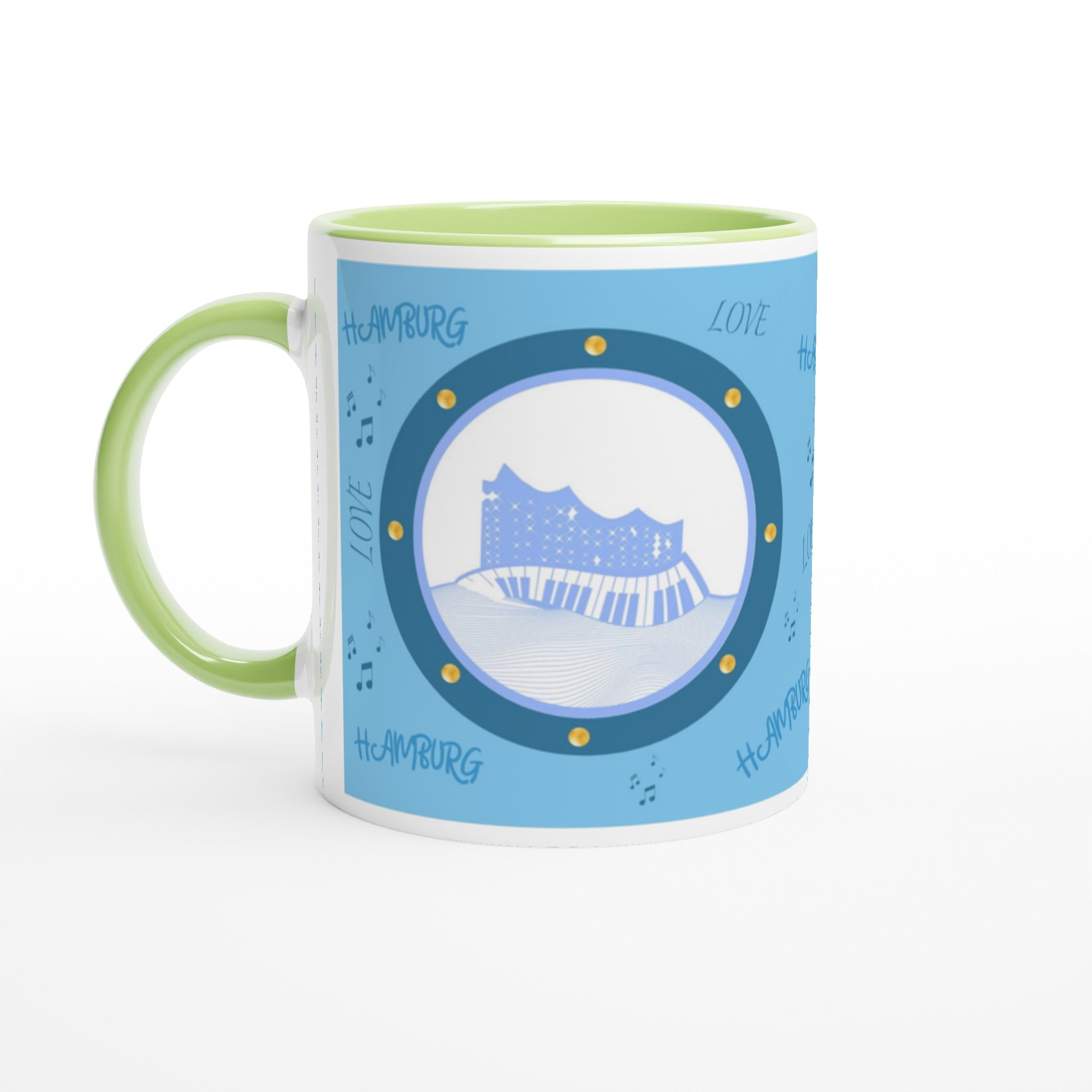 Elbphilharmonie Love Hamburg Weiße Keramiktasse 11oz mit Farbe an der Innenseite
