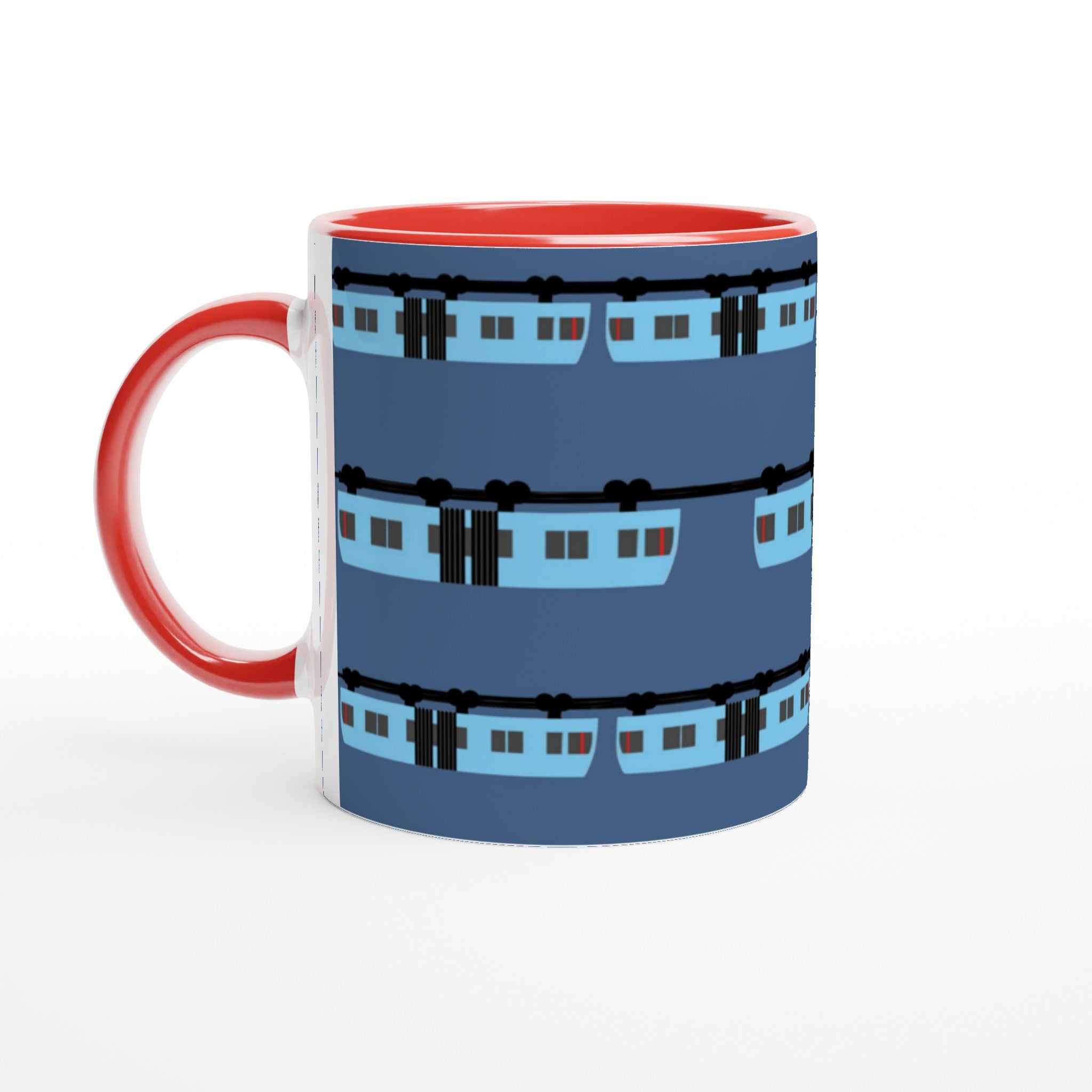 Wuppertal „Blaue Schwebebahn“ Weiße Keramiktasse 11oz mit Farbe an der Innenseite