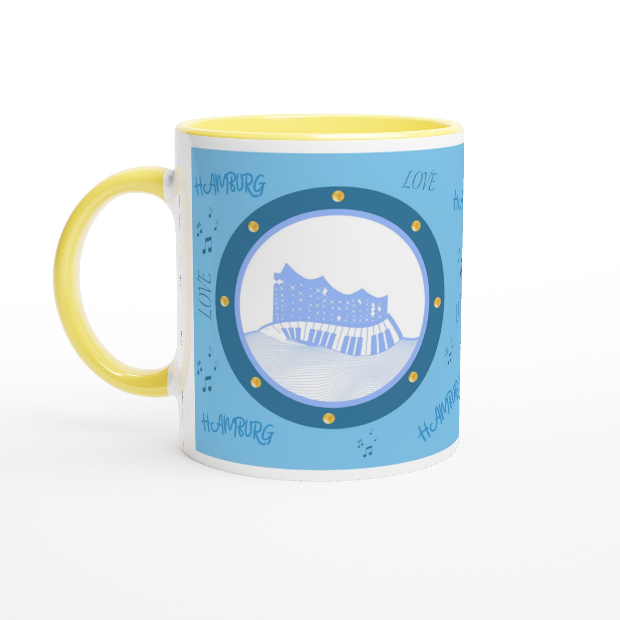 Elbphilharmonie Love Hamburg Weiße Keramiktasse 11oz mit Farbe an der Innenseite