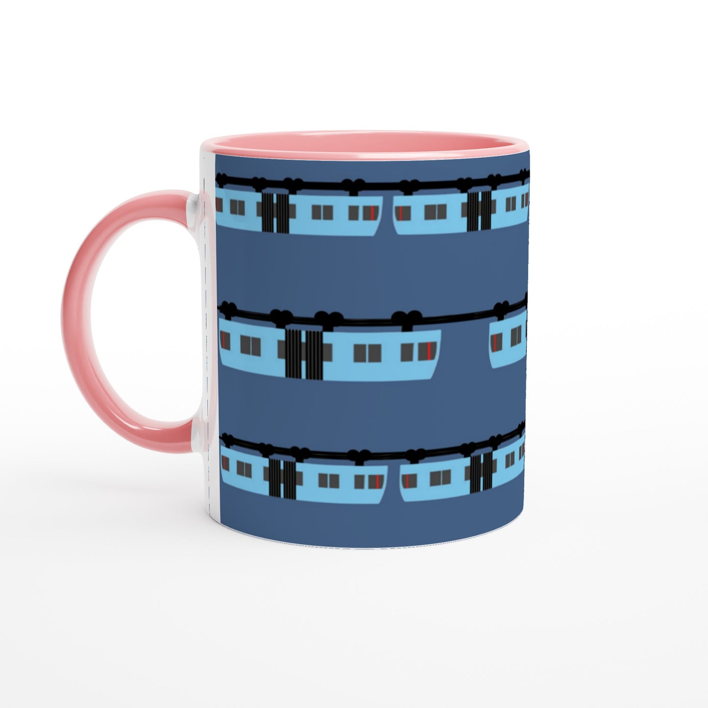 Wuppertal „Blaue Schwebebahn“ Weiße Keramiktasse 11oz mit Farbe an der Innenseite