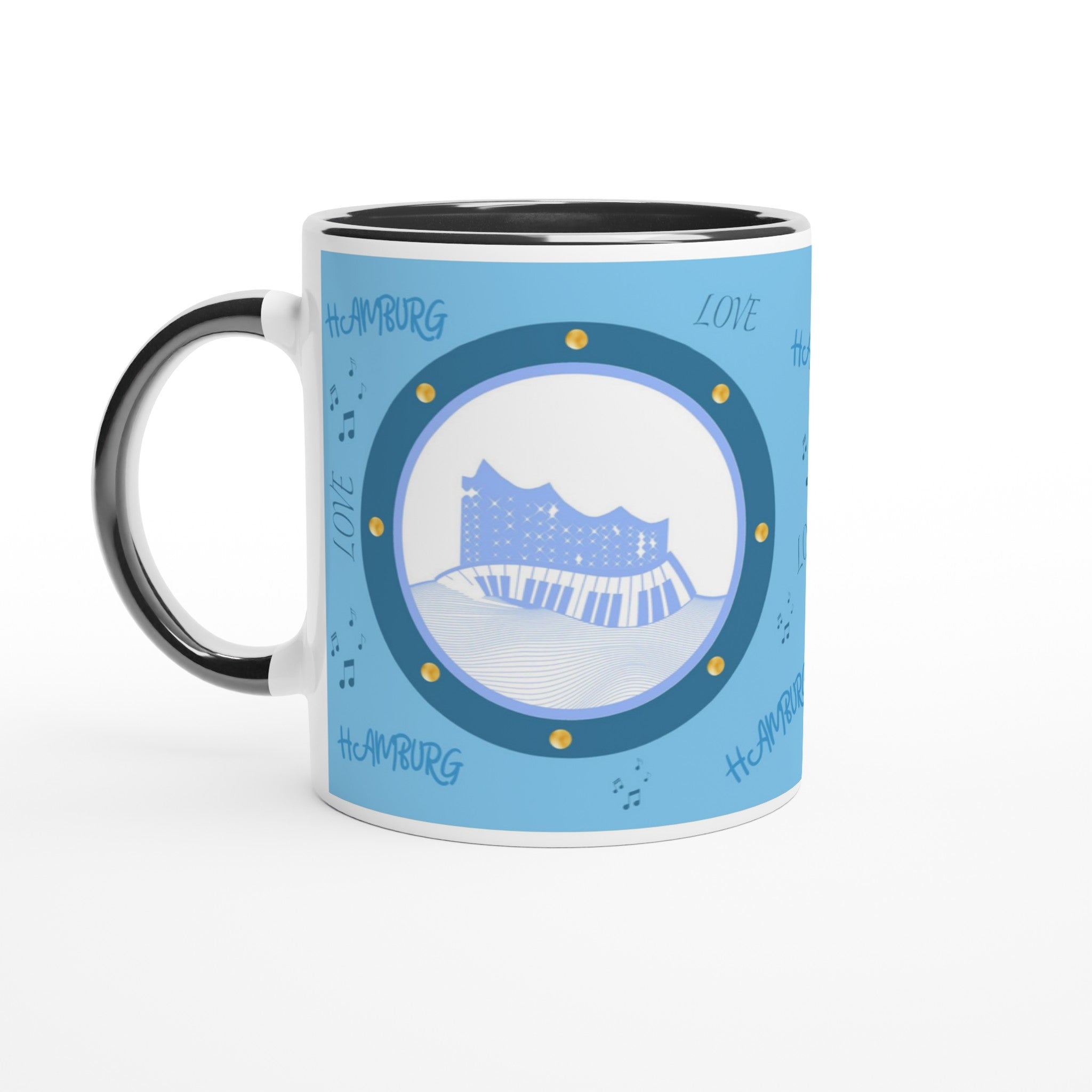 Elbphilharmonie Love Hamburg Weiße Keramiktasse 11oz mit Farbe an der Innenseite