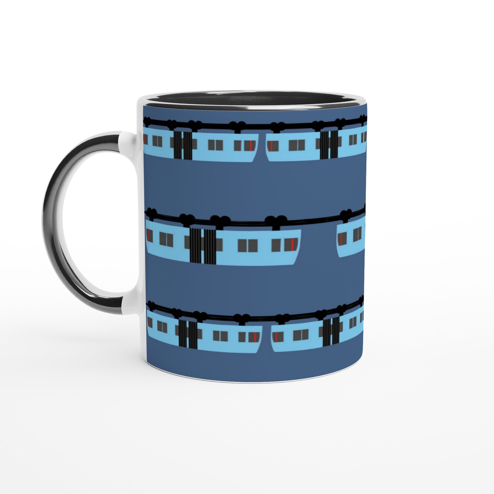 Wuppertal „Blaue Schwebebahn“ Weiße Keramiktasse 11oz mit Farbe an der Innenseite