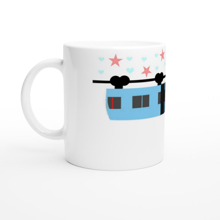 Wuppertal „Blaue Schwebebahn- Mädchen“ Weiße Keramiktasse