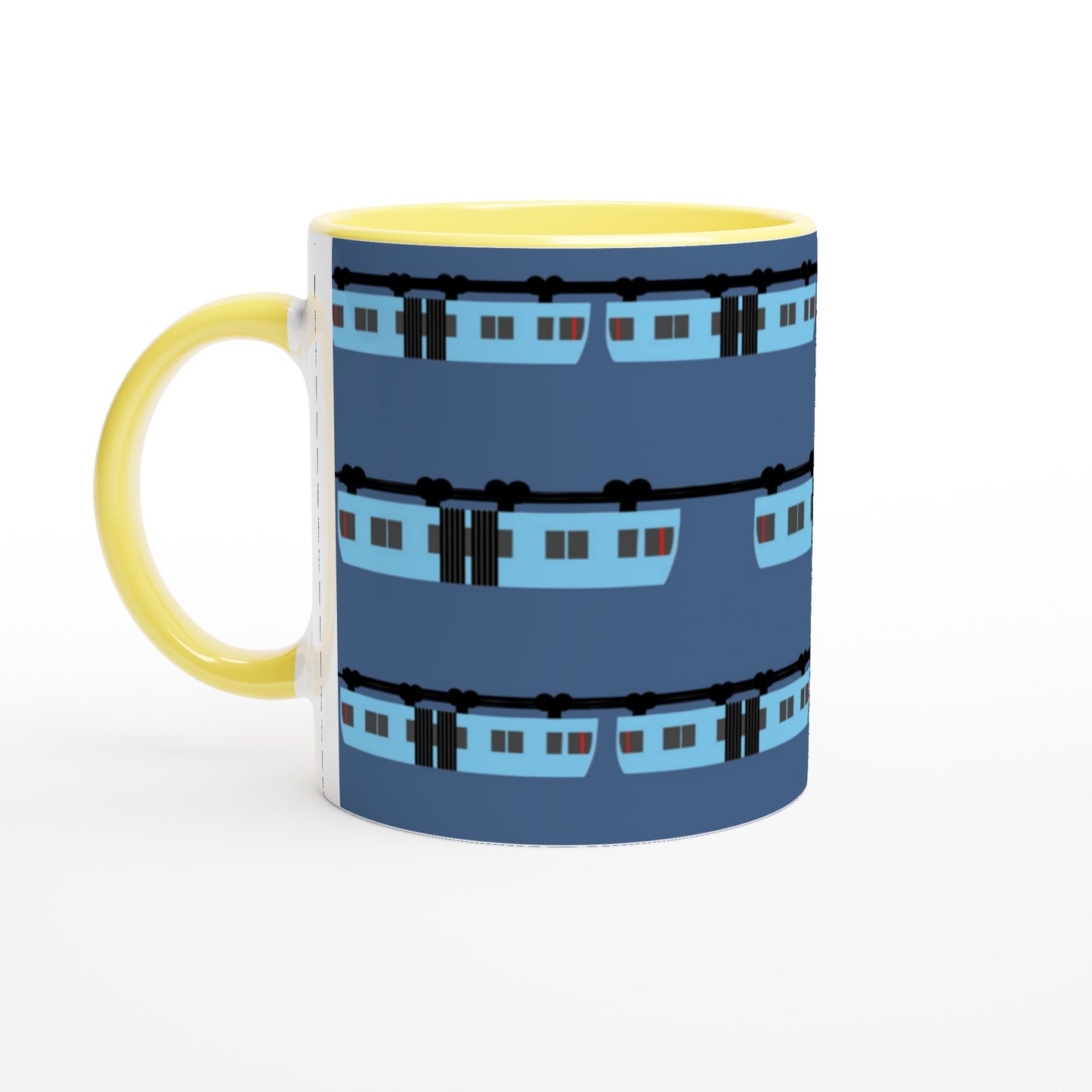 Wuppertal „Blaue Schwebebahn“ Weiße Keramiktasse 11oz mit Farbe an der Innenseite