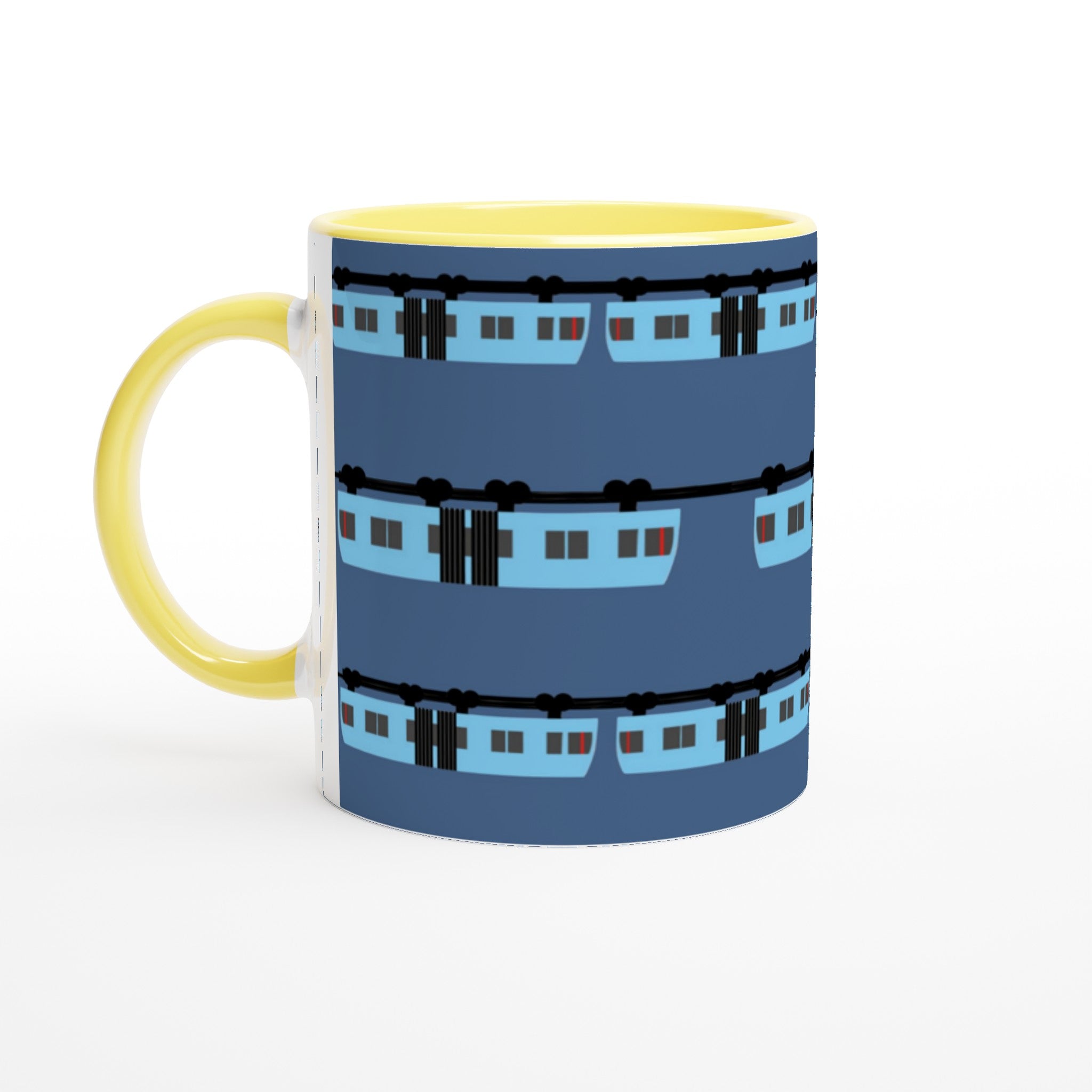 Wuppertal „Blaue Schwebebahn“ Weiße Keramiktasse 11oz mit Farbe an der Innenseite